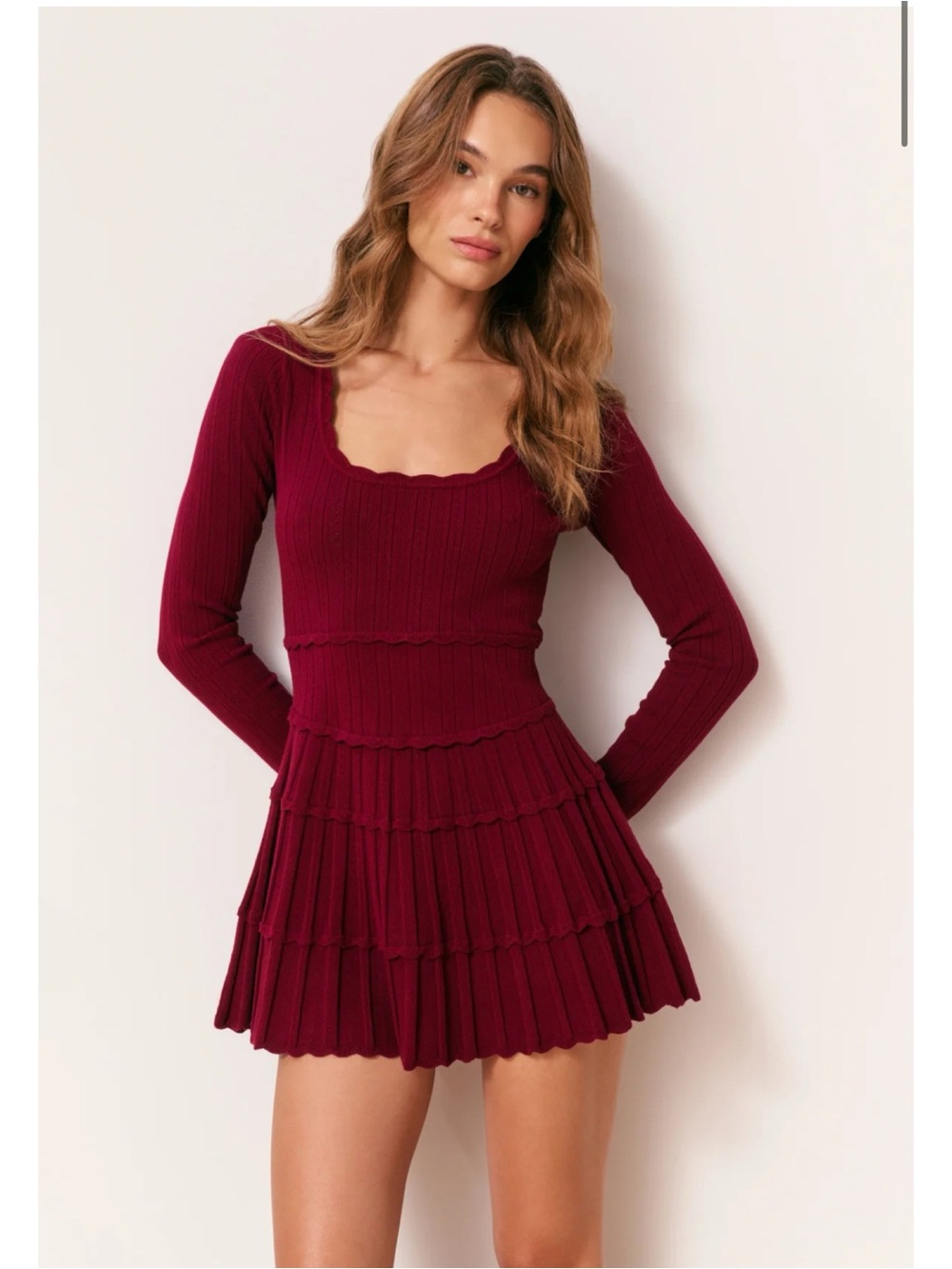 NWT LoveShackFancy Burgundy Lavender Ribbed Scoop Neck Sweater Dress XS